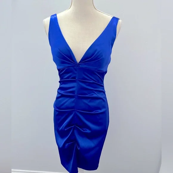 Blue Satin V-Neck dress Size 5/6 - Picture 1 of 8